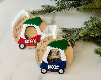 Personalized Cozy Car Christmas Ornament, Baby's First Christmas, Kids Car Christmas Ornament, 1st Christmas Photo Ornament, 2025 Ornament