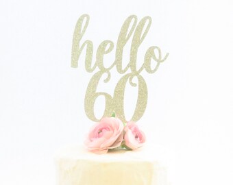 60th Birthday Cake Topper - Sixtieth Birthday Cake Topper - Gold Glitter Cake Topper