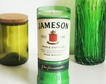 Jameson Irish Whiskey Bottle Candle, Upcycled Eco Friendly Unique Whisky Gift for Whisky Lovers, Man Cave Bar Decor, Handmade Soy Wax Candle