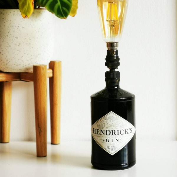 Hendricks Gin Bottle Table Lamp, Upcycled Eco Friendly Desk Lamp, Rustic Edison Steampunk Industrial Lighting, Unique Gin Gift for Gin Lover