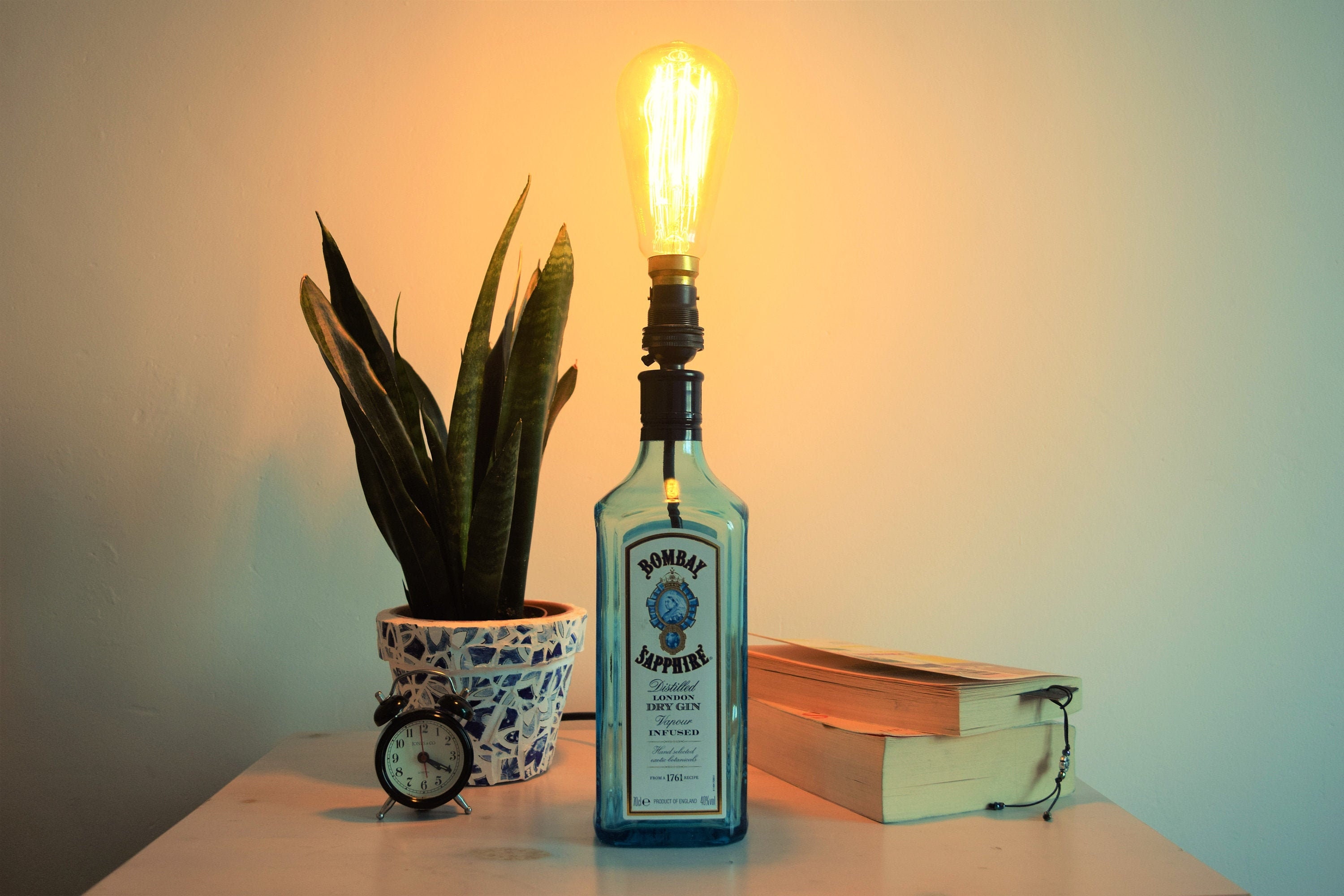 Bombay Sapphire Gin Bottle Table Lamp Upcycled Eco Friendly Etsy
