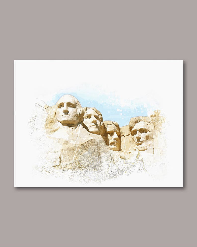 Mount Rushmore Print, Mount Rushmore Digital Print, Mount Rushmore Art, Landmark Printable Art, Mount Rushmore Download, Watercolor Painting image 5