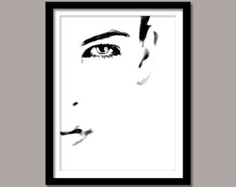 Face Print, Face Digital Print, Face Wall Decor, Minimalist Print, Face Printable Art, Face Printable Poster, Black and White Print