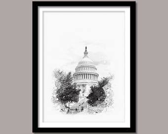 Impresión de Capitol de Estados Unidos, Estados Unidos Capitolio Digital impresión, señal de arte imprimible, nosotros Capitol descarga Digital, blanco y negro