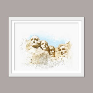 Mount Rushmore Print, Mount Rushmore Digital Print, Mount Rushmore Art, Landmark Printable Art, Mount Rushmore Download, Watercolor Painting image 2