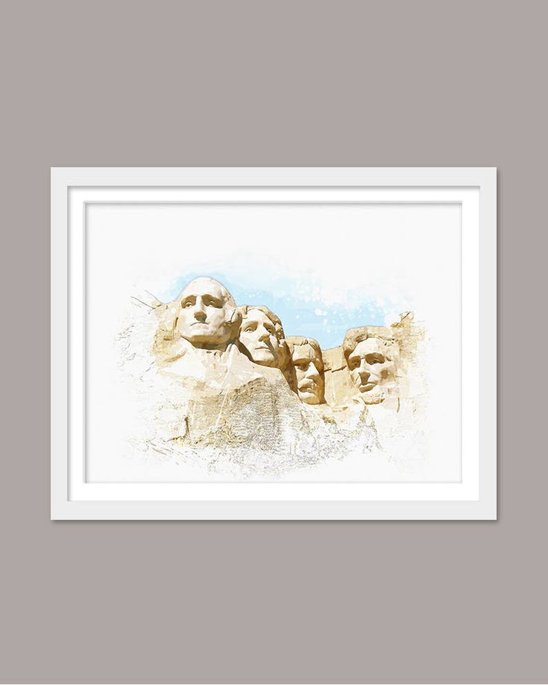 Mount Rushmore Print, Mount Rushmore Digital Print, Mount Rushmore Art, Landmark Printable Art, Mount Rushmore Download, Watercolor Painting image 2