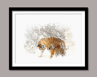 Tiger Print, Tiger Digital Print, Animal Printable Art, Tiger Abstract Print, Tiger Printable Poster, Watercolor Art, Wall Decor, Painting