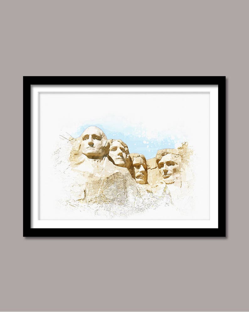 Mount Rushmore Print, Mount Rushmore Digital Print, Mount Rushmore Art, Landmark Printable Art, Mount Rushmore Download, Watercolor Painting image 1