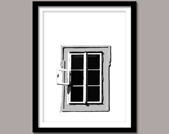 Impresión de ventana, impresión digital de la ventana, decoración de la pared de la ventana, impresión minimalista, arte imprimible de la ventana, cartel imprimible de la ventana, blanco y negro