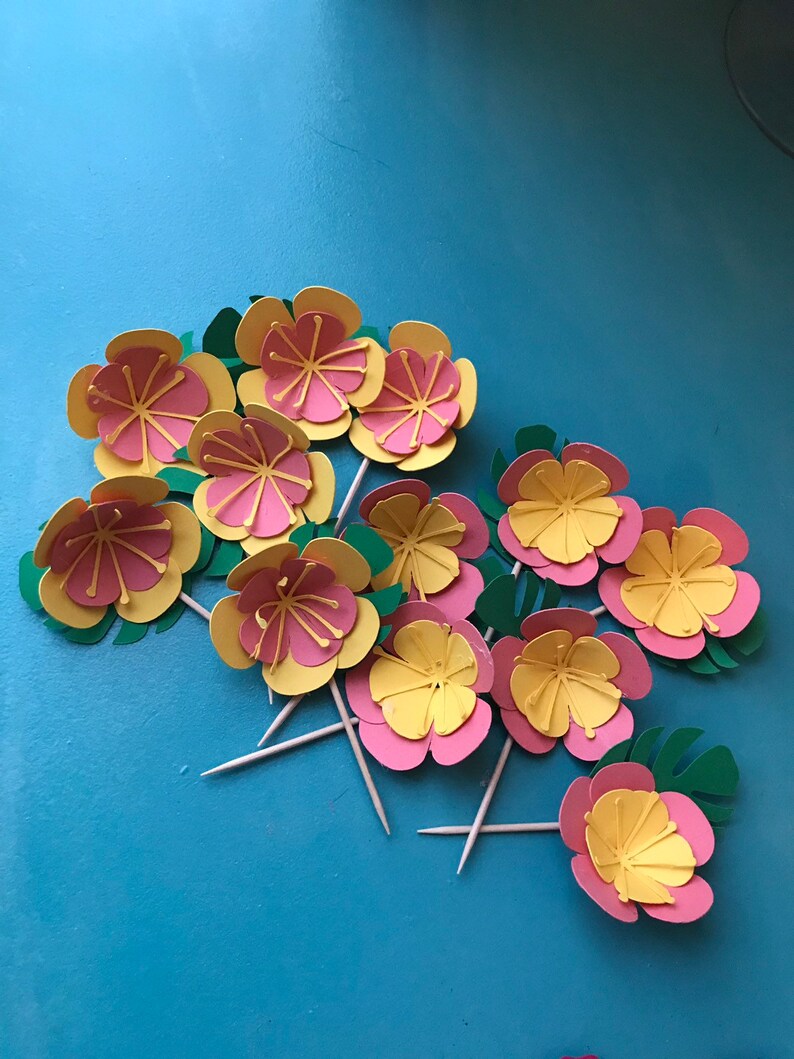 Topper De Cupcake Fleur Luau Decoration De Gateau Hawaien Etsy