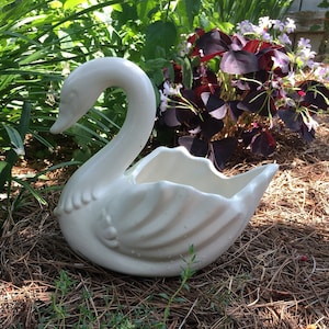 large white vintage swan planter from Hull