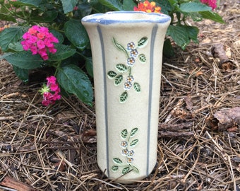 Mountain Meadows pottery bud vase dated Oct 17, 1989