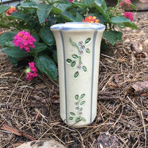 Mountain Meadows pottery bud vase dated Oct 17, 1989