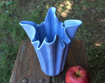 unique handkerchief vase or folded napkin vase pale blue