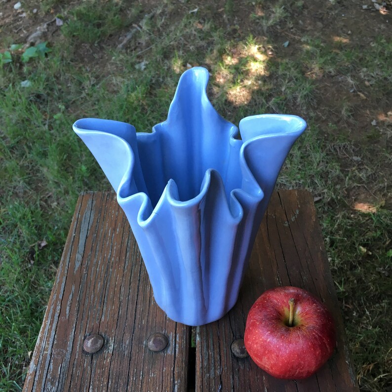 unique handkerchief vase or folded napkin vase pale blue image 1