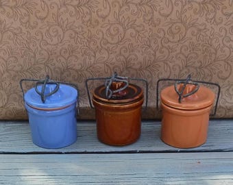 4 Mini Crocks Half-pint White Stoneware Crock With Crazing Size 4.5