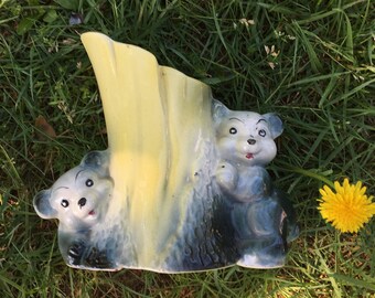 Bear cub vintage planter  or pencil holder