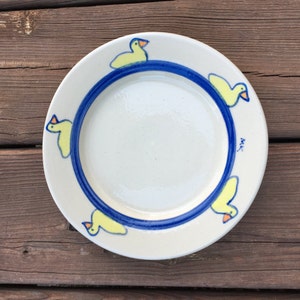 hand painted child plate yellow duck theme by Kovack CSK pottery 1996