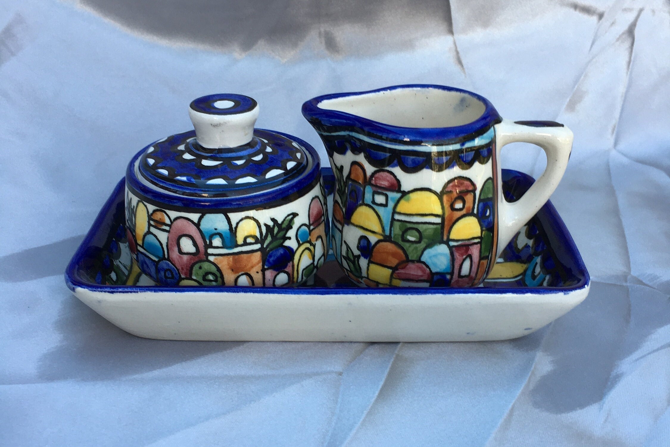 Pottery Sugar and Creamer Set With Tray From Jerusalem Etsy