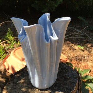 unique handkerchief vase or folded napkin vase pale blue image 7