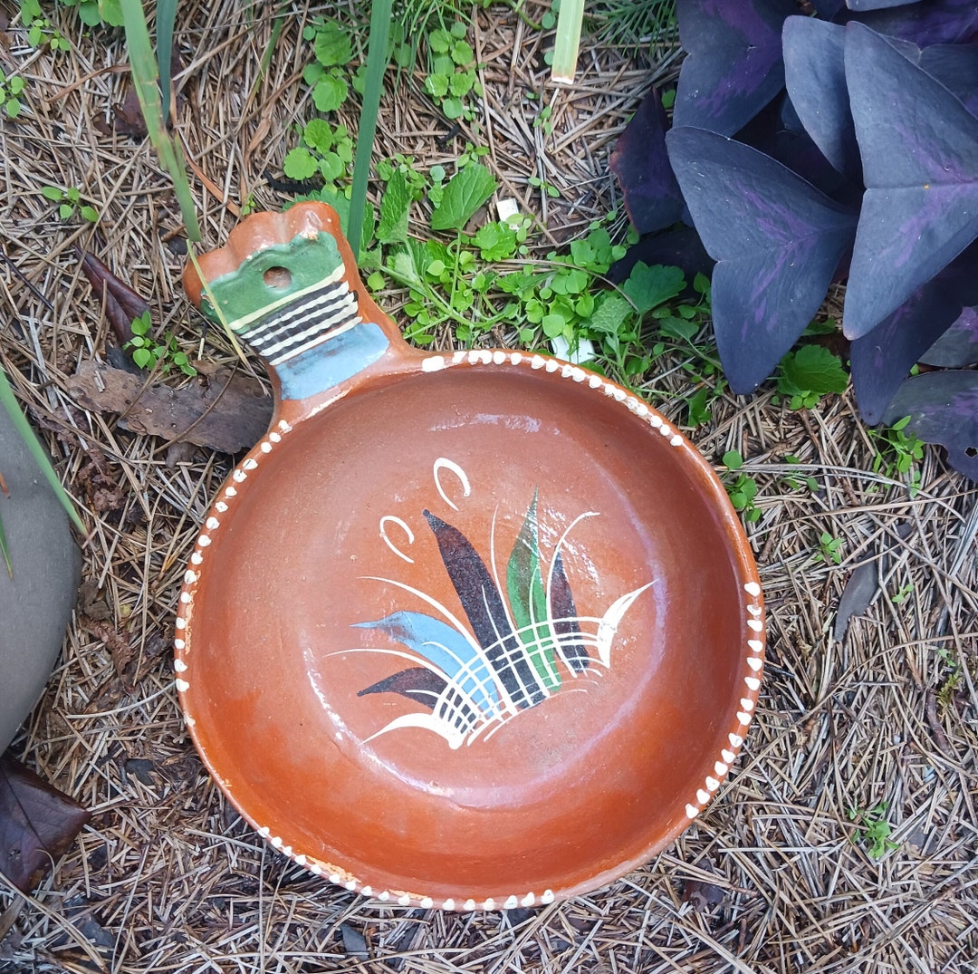 Mexican Tonala Style Red Clay Bowl With Handle 8 Inch Etsy