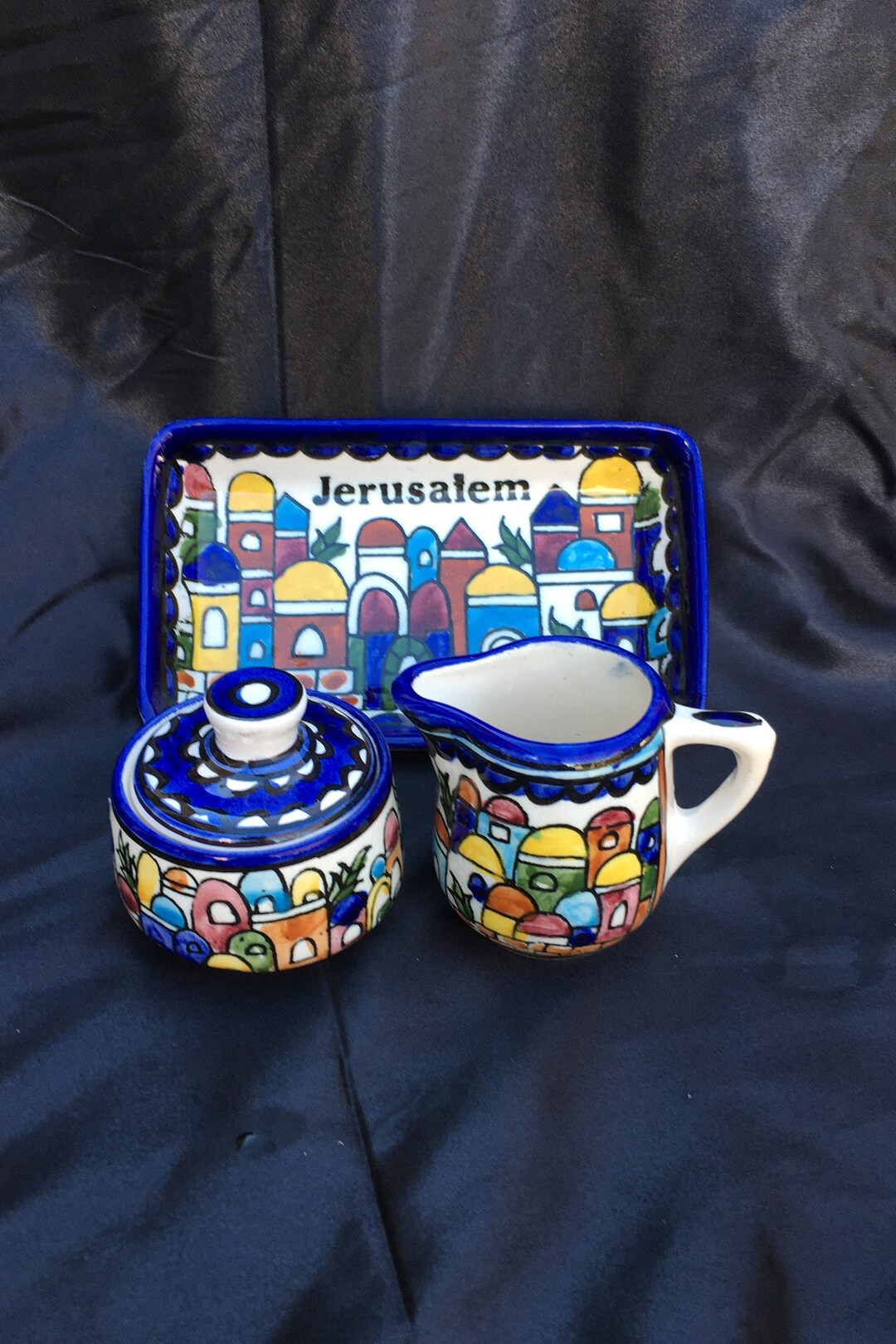 Pottery Sugar and Creamer Set With Tray From Jerusalem Etsy