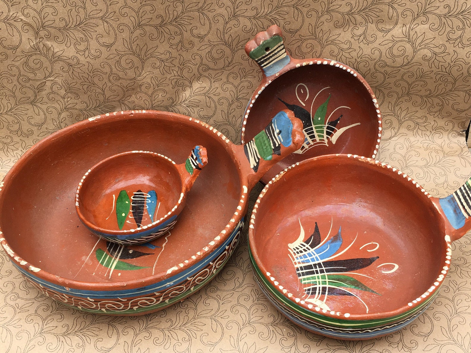 Rustic Mexican Red Clay Pottery Set of 4 Handled Nesting Pans Etsy