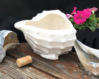 Planter shaped like a shell white ceramic