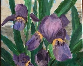 PURPLE IRIS PAINTING, Original Flower Painting, Hand Painted Flowers, Irises, Garden Painting