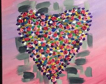 RAINBOW HEART ART, Valentine Art, Original Painting, Colorful Heart Painting