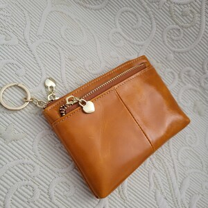 Mini billetera/cartera de cuero encerado con aceite de miel con cremallera monedero multipaquete/cartera pequeña conveniente acoplable/regalo para ella/idea de regalo/no.885