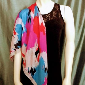 PURE SILK HANEY Authentischer Designer Schal/Quadrat Abstrakter Druck Einzigartig Super Weich Hell Mehrfarbig Frühling Großer Schal/Geschenk Für Sie