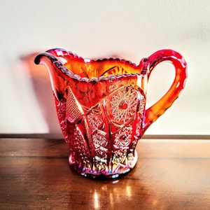 Indiana Red Sunset Carnival Creamer/Vintage Collectible Iridescent Red Glass Décor Serving Cream Pitcher/Gift Idea/Collectors Gift/No.787