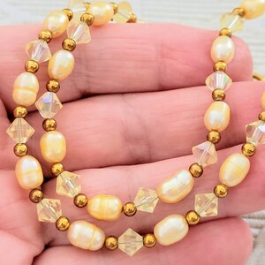 Coldwater Champaign Pearls Necklace/Vintage Unique Hand Made Goldish Pearls and Crystal Beads Necklace/Pearls Jewelry/Gift For Her/No.O78
