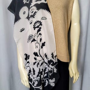 Unique 100% SILK Hand Rolled Black and White Floral Pattern Unique Over Size Long Designer Scarf/Elegant Silk Neck Wrap/Gift For Her/No.141