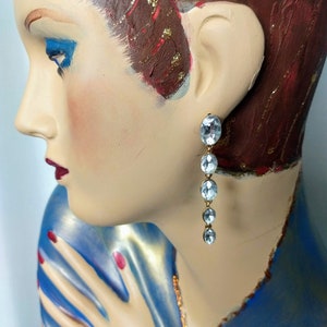 Extra Long Crystals Earrings/Graduated Dangle Crystals Simple Elegant Gold Accents Wedding Bridal Special Occasions Jewelry/Gift Idea/No.760