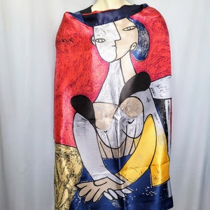 PICSSSO Art Print Large Square Bright Colors Scarf/Vintage 1990 Big Scarf with Art Cubist Abstract Print Neck Wrap/Gift For Her/No.61