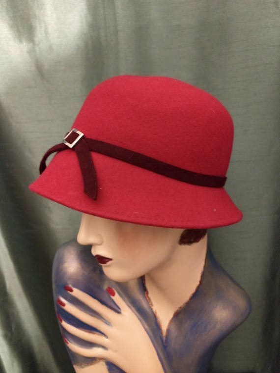 red wool cloche hat