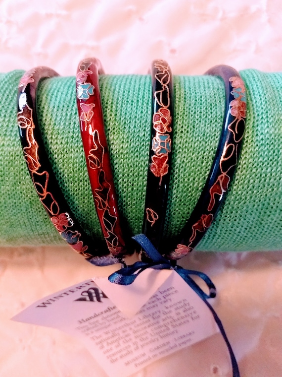 Vintage Set of 4 Cloisonné Bracelets/Enameled Bra… - image 1
