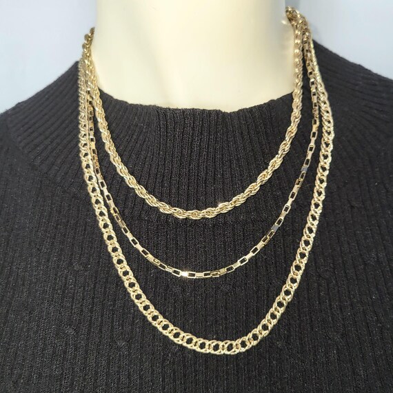 Layered Gold-Tone Three-String  Chains Necklace S… - image 2
