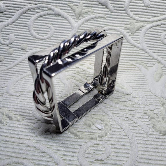 Unique Silver Tone Geometric Bangle Bracelet/Hing… - image 3