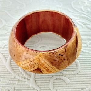 Wide BANGLE BRACELET Vintage Lucite Plastic Translucent Beige Honey Brown Laminated Pattern Chunky Thick Rare Bracelet/ Gift For Her/No.484