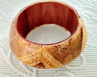 Wide BANGLE BRACELET Vintage Lucite Plastic Translucent Beige Honey Brown Laminated Pattern Chunky Thick Rare Bracelet/ Gift For Her/No.484
