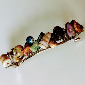 Vtg Hand Made Barrette,Multi Stones Barrette,Stone and Beads Barrette,Unique Hair Barrette,Multi Color Beads Hair Jewelry,Gift Idea,No.667