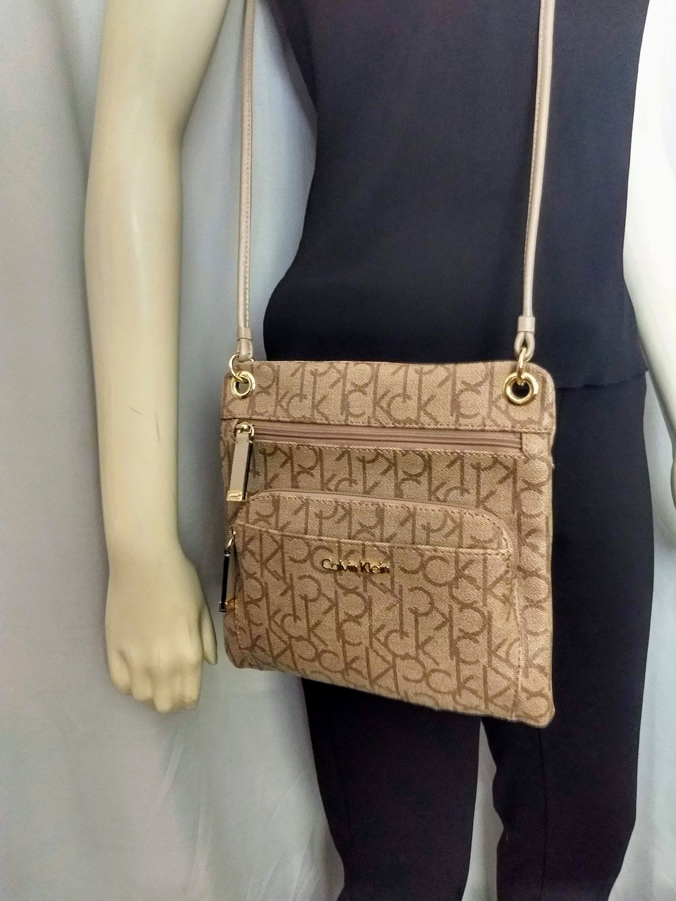 CALVIN KLEIN Beige Crossbody Bag Designer Medium Tan Faux 