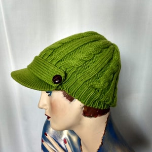 LAND'S END Knit Cotton Wool Winter Newsboy Hat/Lime Green Cable Knit Warm Decor Hat/Green Quality Hat/Gift For Her/Size M/Gift Idea/No372
