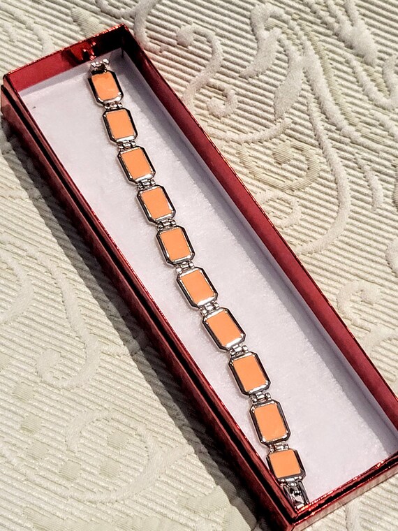 Vintage Silver-Tone Rectangular Links Bracelet wi… - image 5