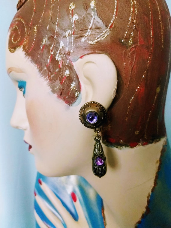 Rare Vintage Dangle Stud Earrings/Unique Antique … - image 2