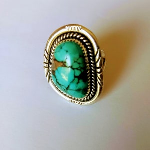 Unisex 925 Silver Navajo Huge Turquoise Ring/American Native Statement Southwest Ring/Handcrafted Natural Stone Ring/Size  10.5/No.592
