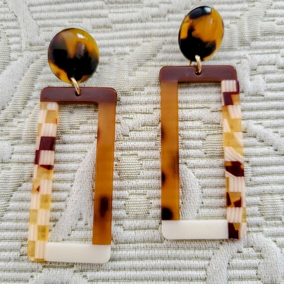 Vintage Modern Long Rectangular Dangle Stud Earri… - image 5